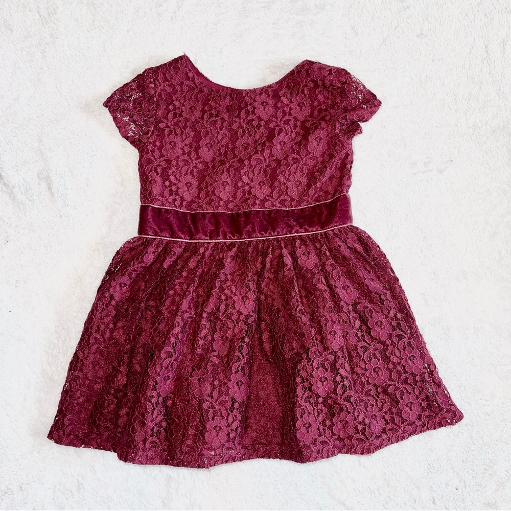 Toddler Girl Burgundy Maroon Lace Dress with Sash - Size 2T - Retails $35